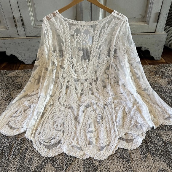 New White Lace Long Sleeve Gypsy Boho Blouse Top Feminine Sexy Women's Sexy - Picture 3 of 6
